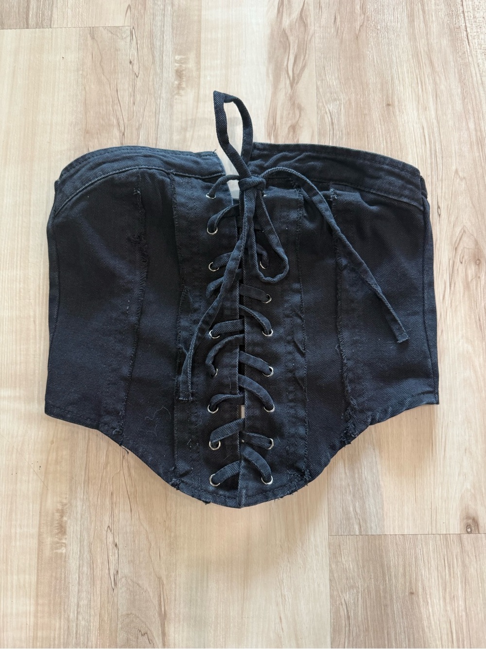Black Lace-Up Denim Corset Top